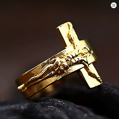 Premium Gold Jesus Crucifix Ring