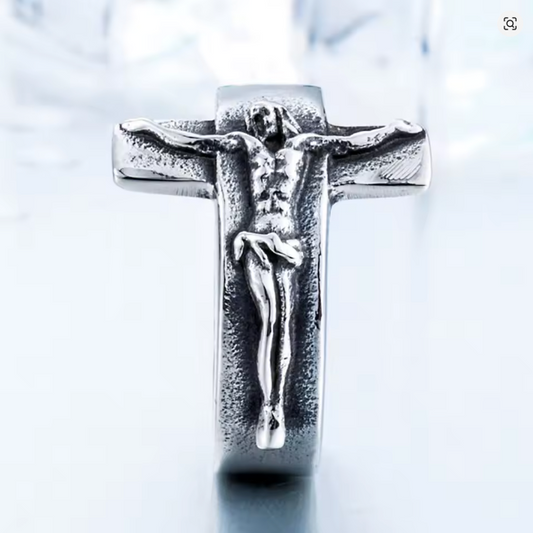 Premium Silver Jesus Crucifix Ring