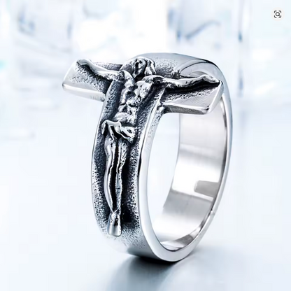 Premium Silver Jesus Crucifix Ring