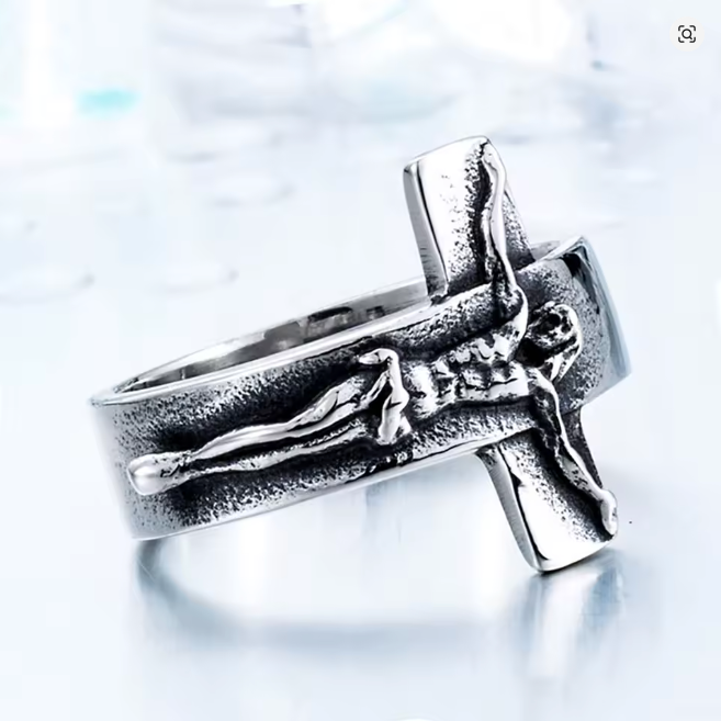 Premium Silver Jesus Crucifix Ring