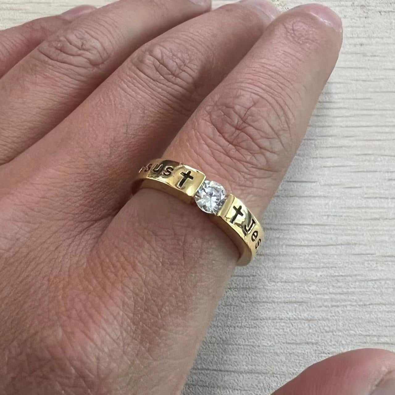 Gold Diamond Jesus Ring