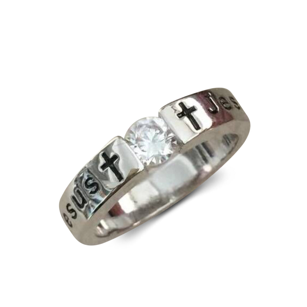 Silver Diamond Jesus Ring