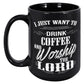 JUST COFFEE AND WORSHIP BLACK 15OZ MUG