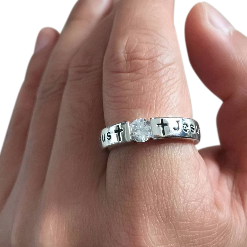 Silver Diamond Jesus Ring